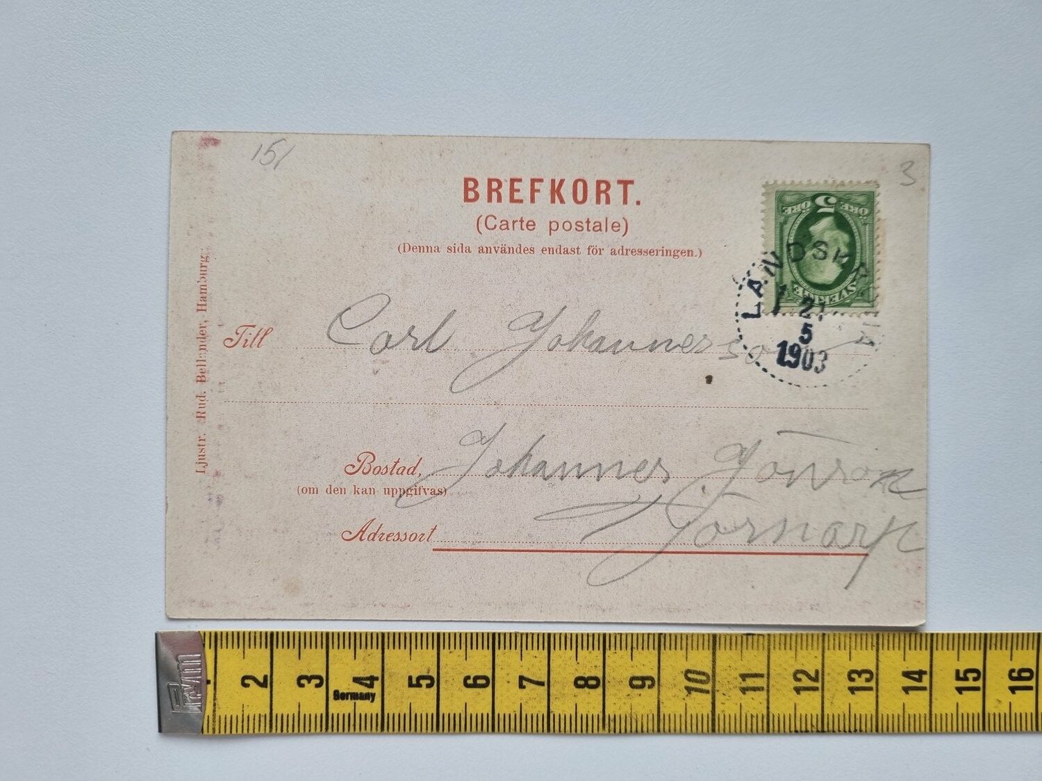 Vykort / brefkort Landskrona hamnen med båtar, 1903