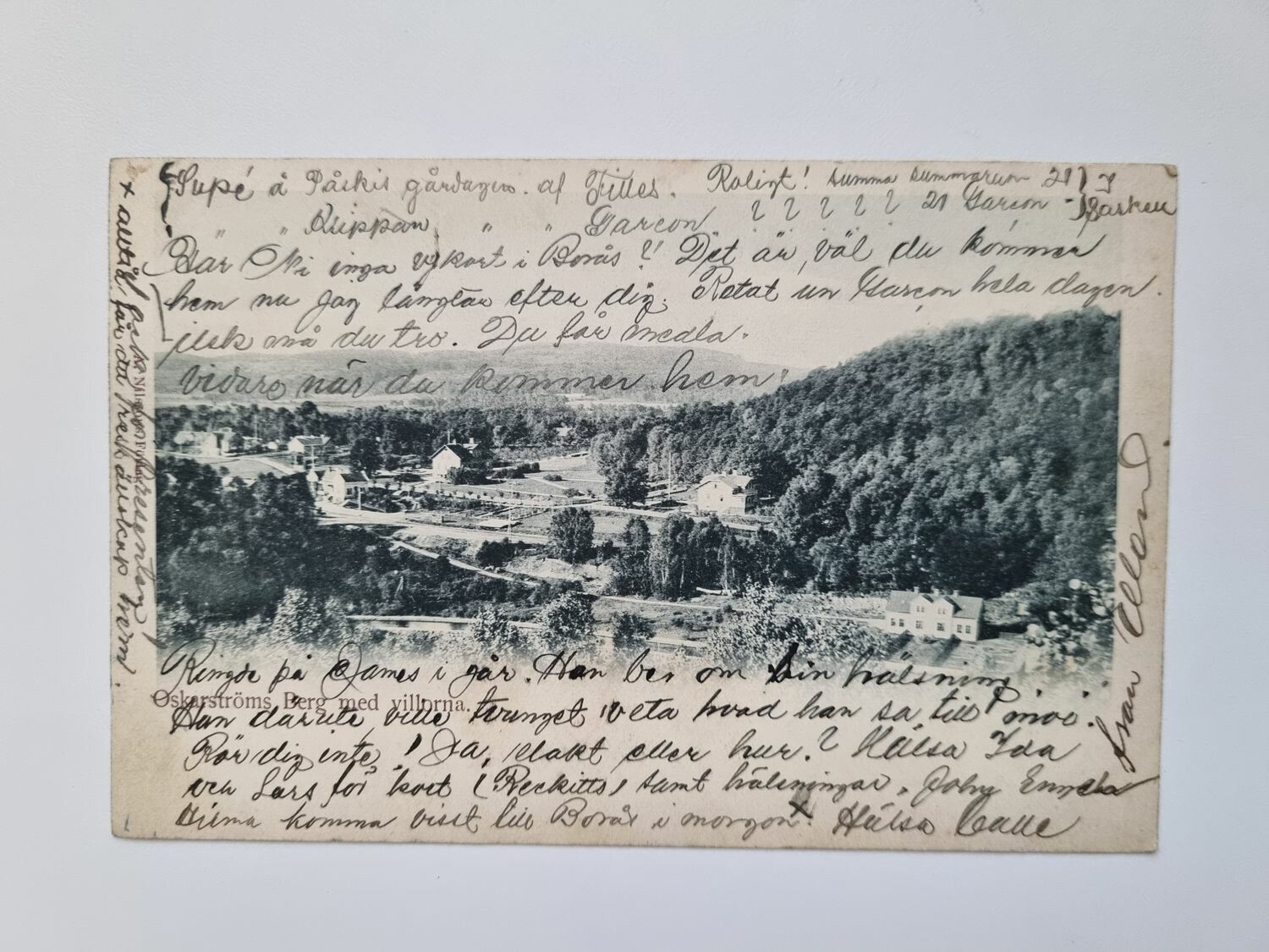 Vykort / Brefkort Oskarsström Berg med villorna