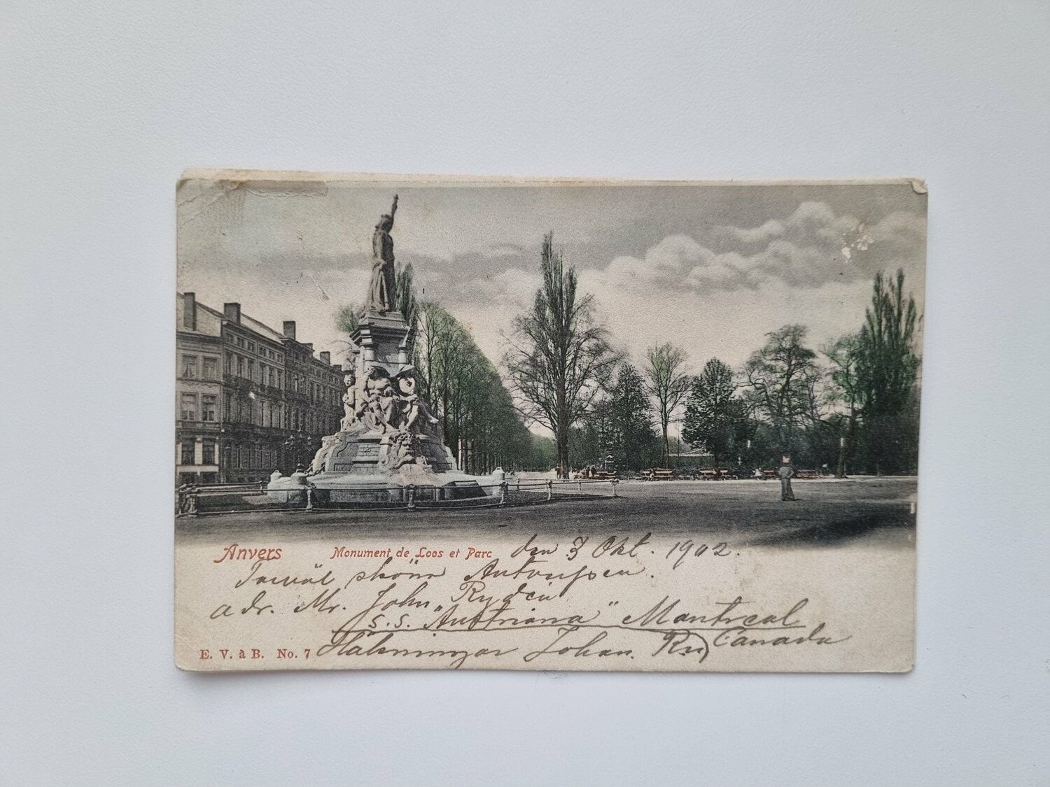 Vykort Anvers a Monument de Loos et Parc, 1902