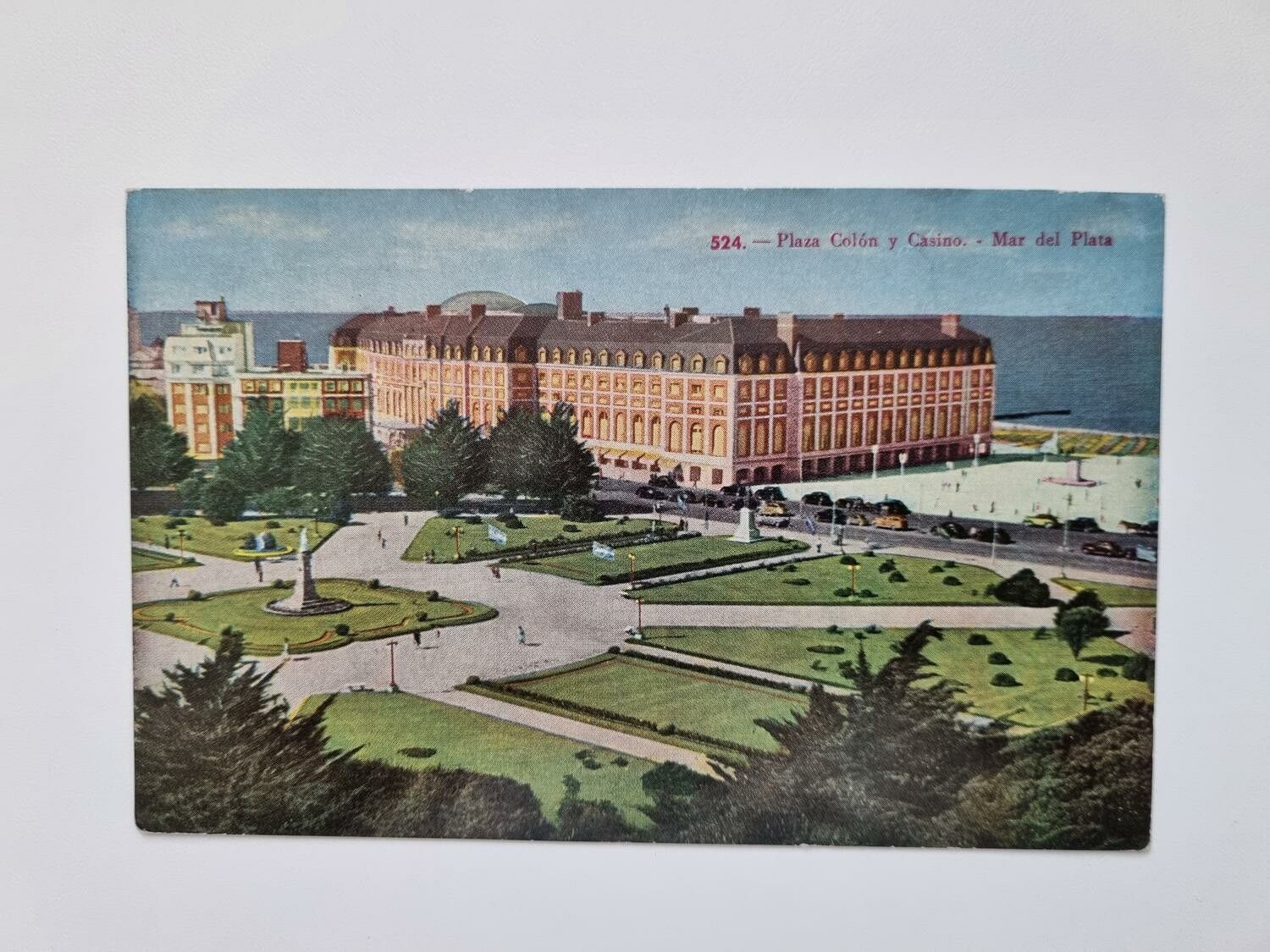 Vykort Argentina, Plaza Colón y Casino. Mar del Plata