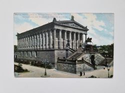 Vykort Berlin, Nationalgalerie m. Denkmal Friedrich Wilhelm IV