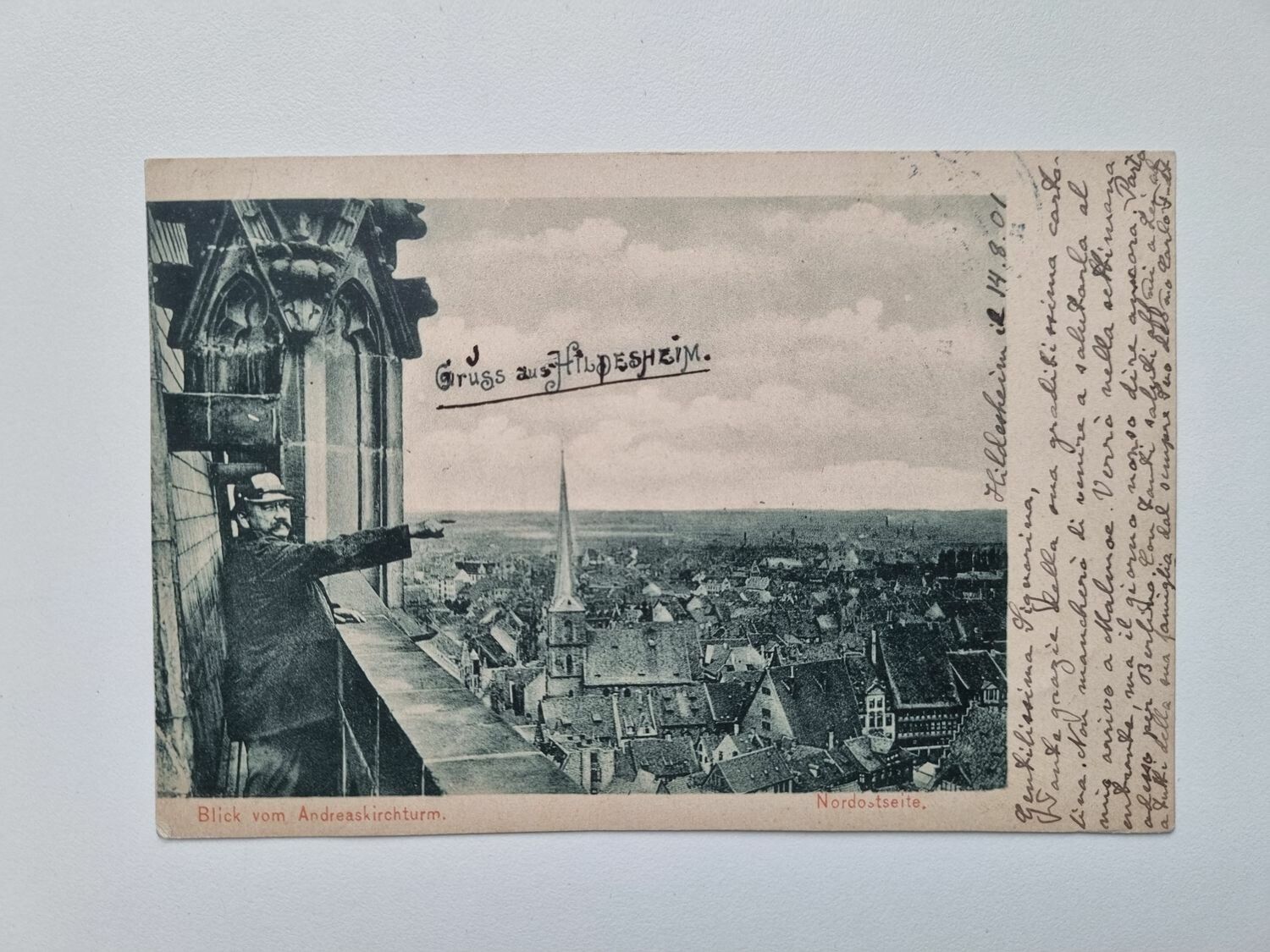 Vykort Man pekar ut över Andreaskirche, 1901