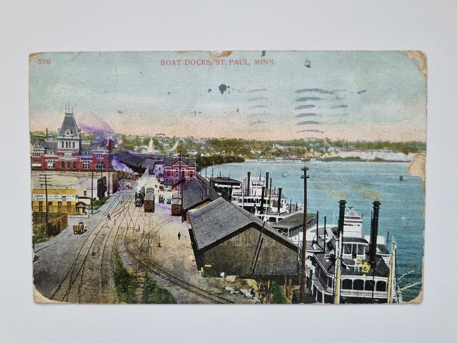 Vykort BOAT DOCKS, ST. PAUL, MINN. 1908