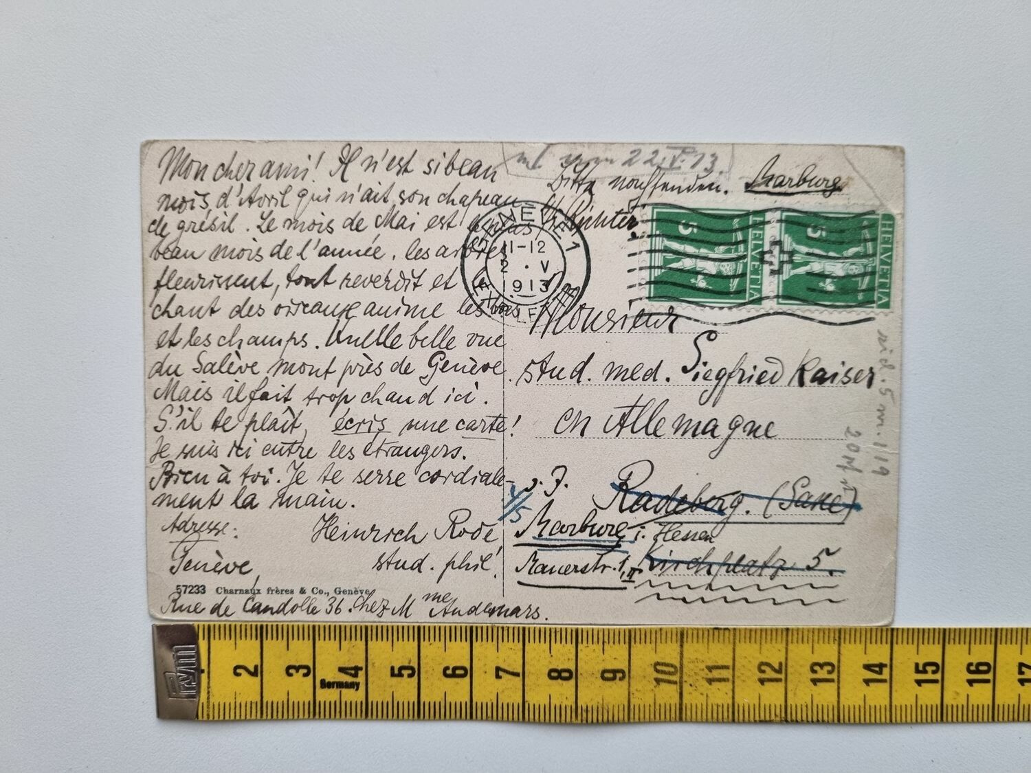 Vykort Bords du Rhône, 1913