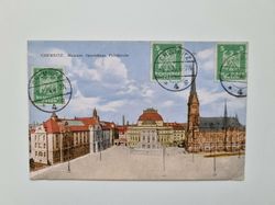 Vykort CHEMNITZ. Museum, Opernhaus, Petrikirche 1926