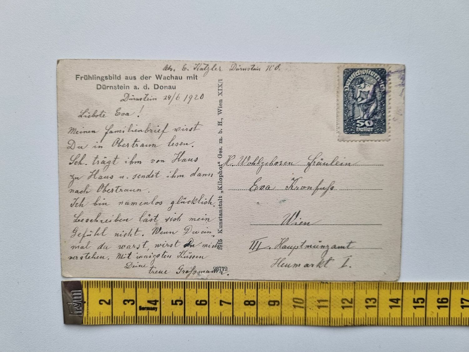 Vykort Dürnstein a. d. Donau, Österrike, 1920