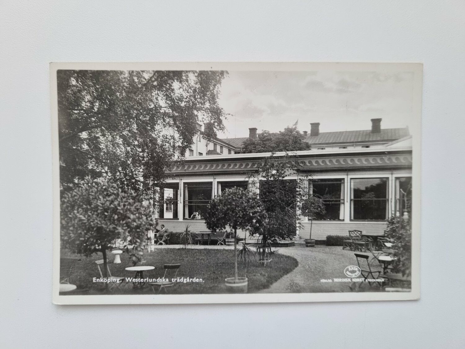 Vykort Enköping. Westerlundska trädgården