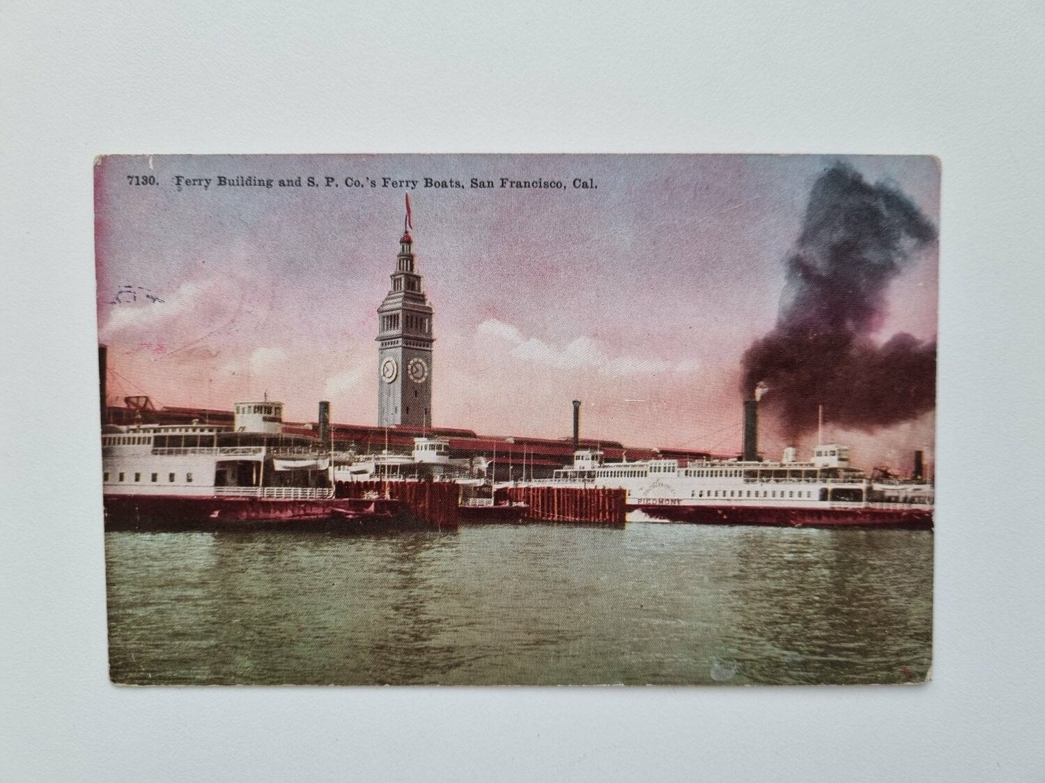 Vykort Ferry Building and S. P. Co.'s Ferry Boats, San Francisco, Cal.