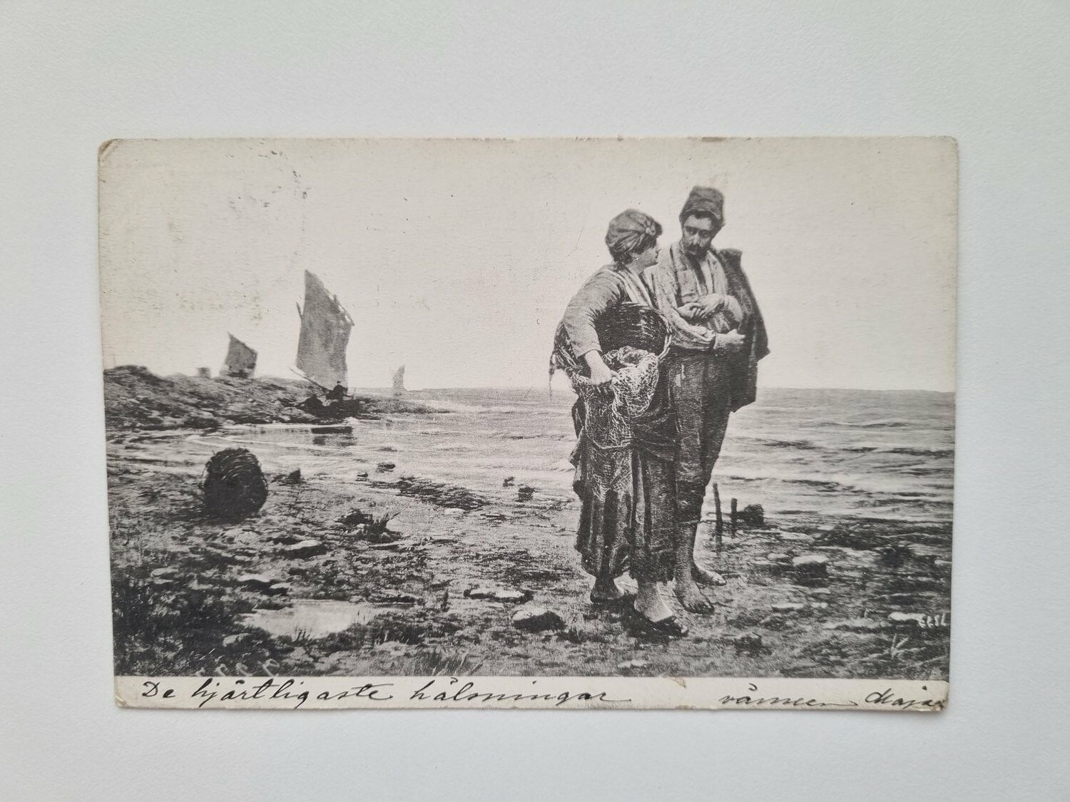 Vykort Fiskare med sin fru 1906