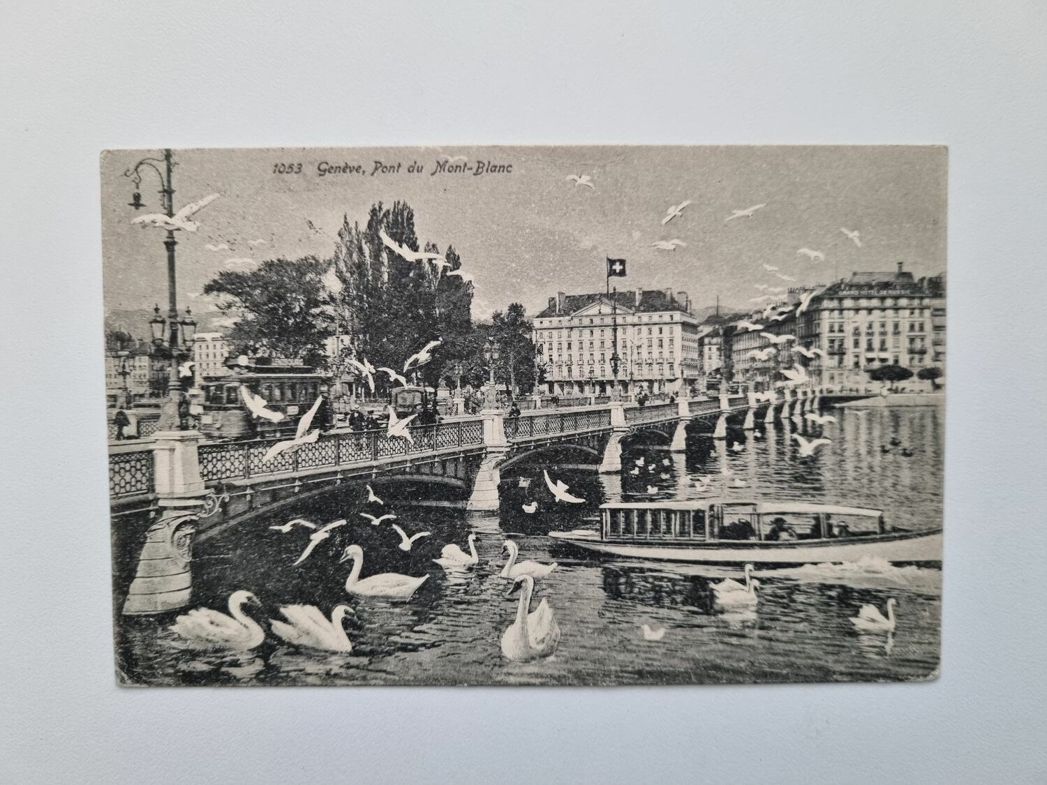 Vykort Genève, Pont du Mont-Blanc, 1921