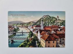 Vykort Graz mit den 3 Brücken