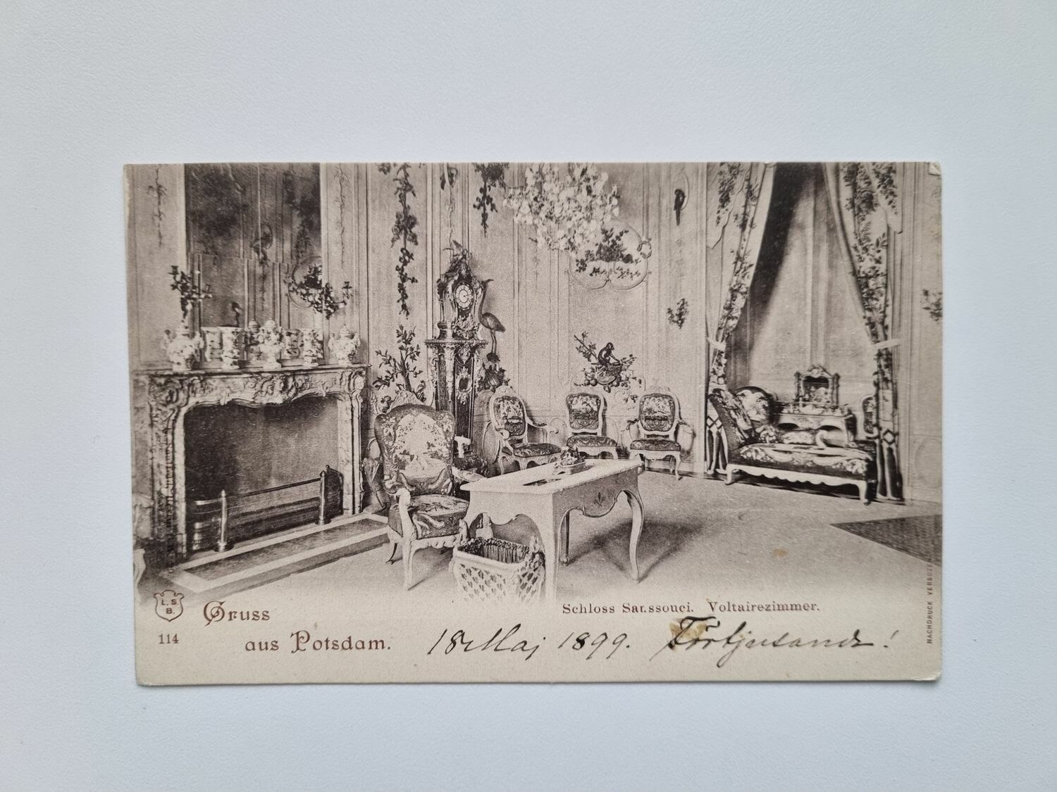 Vykort Gruss aus Potsdam Schloss Sat.ssouci. Voltairezimmer, 1899