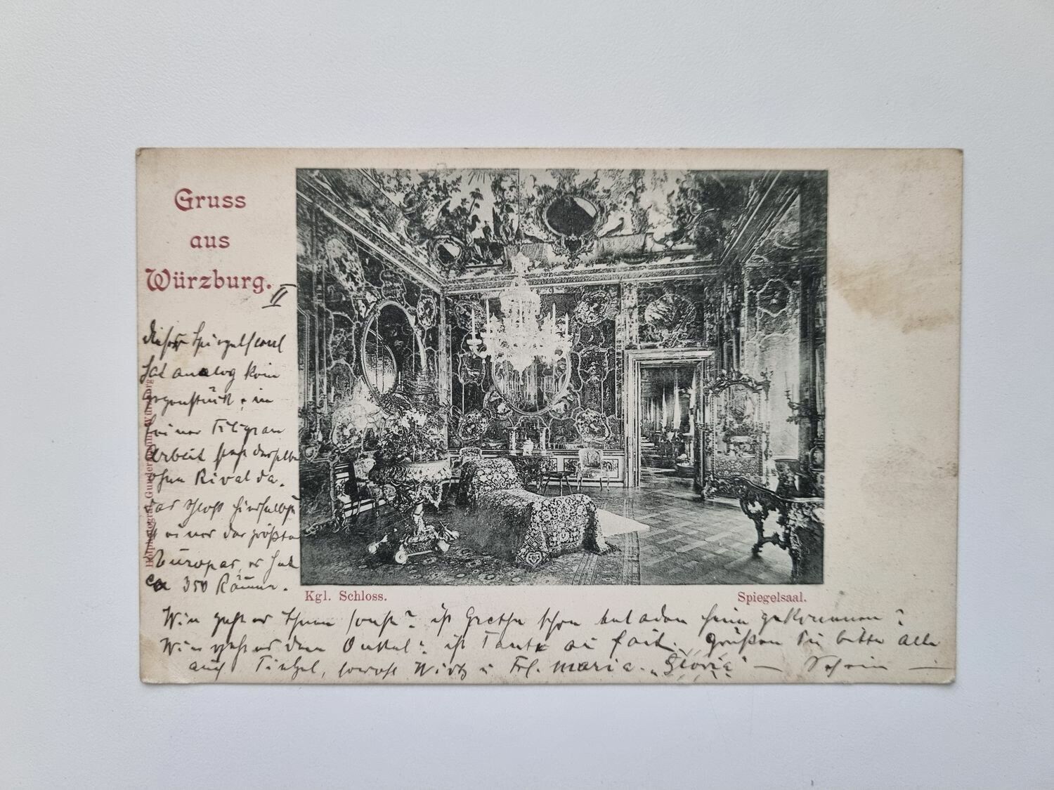 Vykort Gruss aus Würzburg, Spiegelsaal, 1899?