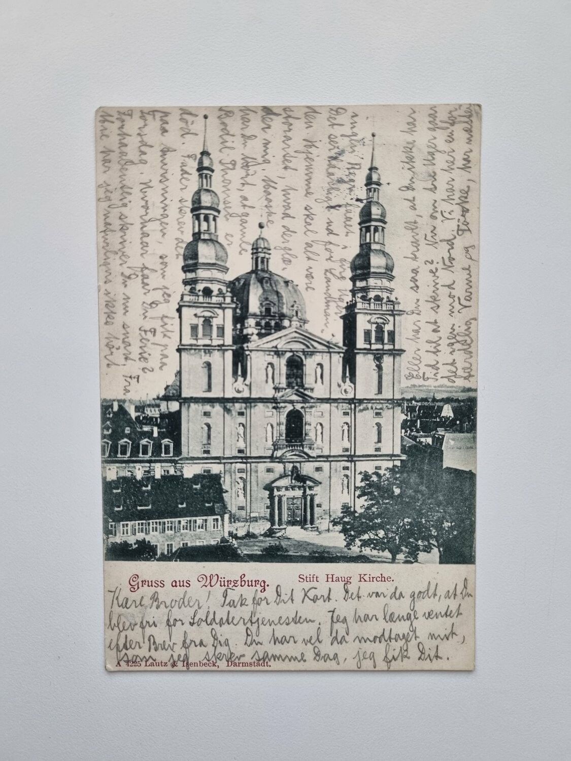 Vykort Gruss aus Würzburg. Stift Haug Kirche 1903