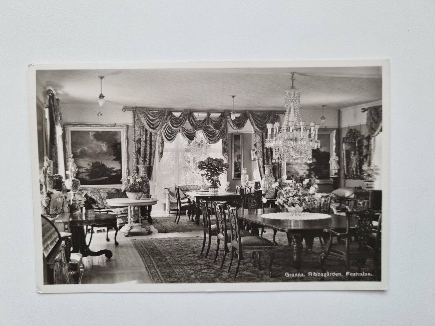 Vykort Gränna. Ribbagården, Festsalen 1935