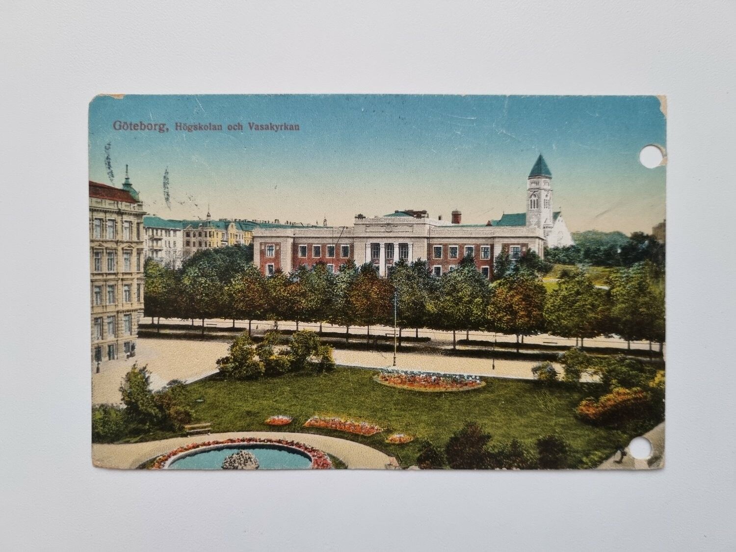 Vykort Göteborg, Högskolan och Vasakyrkan, 1918