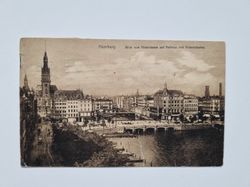 Vykort Hamburg Blick vom Aisterdamm auf Rathaus und Aisterarkaden.