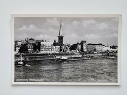 Vykort Hamn med båtar i Düsseldorf, utsikt över Rhen