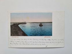 Vykort Hamnpiren. Halmstad, 1900 - morsekod
