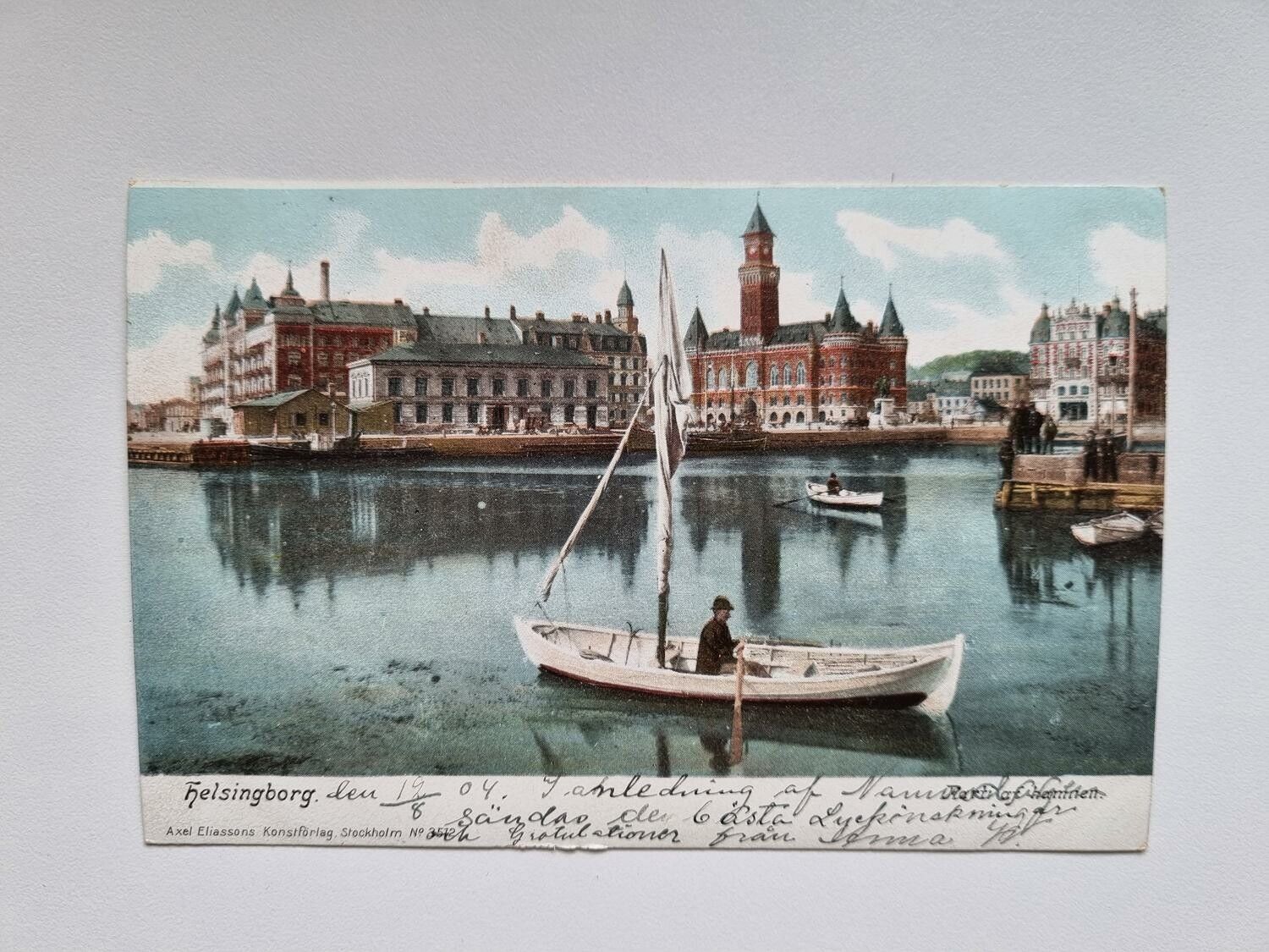 Vykort Helsingborg hamnen år 1904