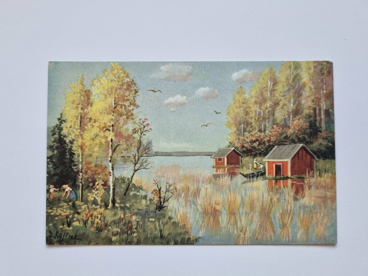 Vykort Hus vid sjön, signerat