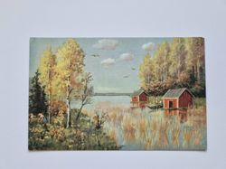 Vykort Hus vid sjön, signerat