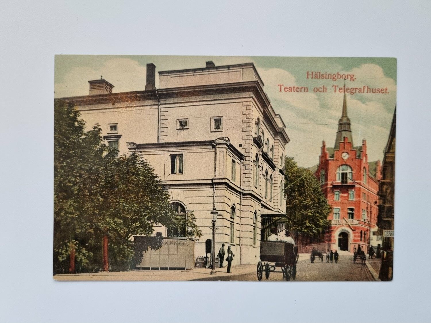 Vykort Hälsningborg Teatern och telegrafhuset
