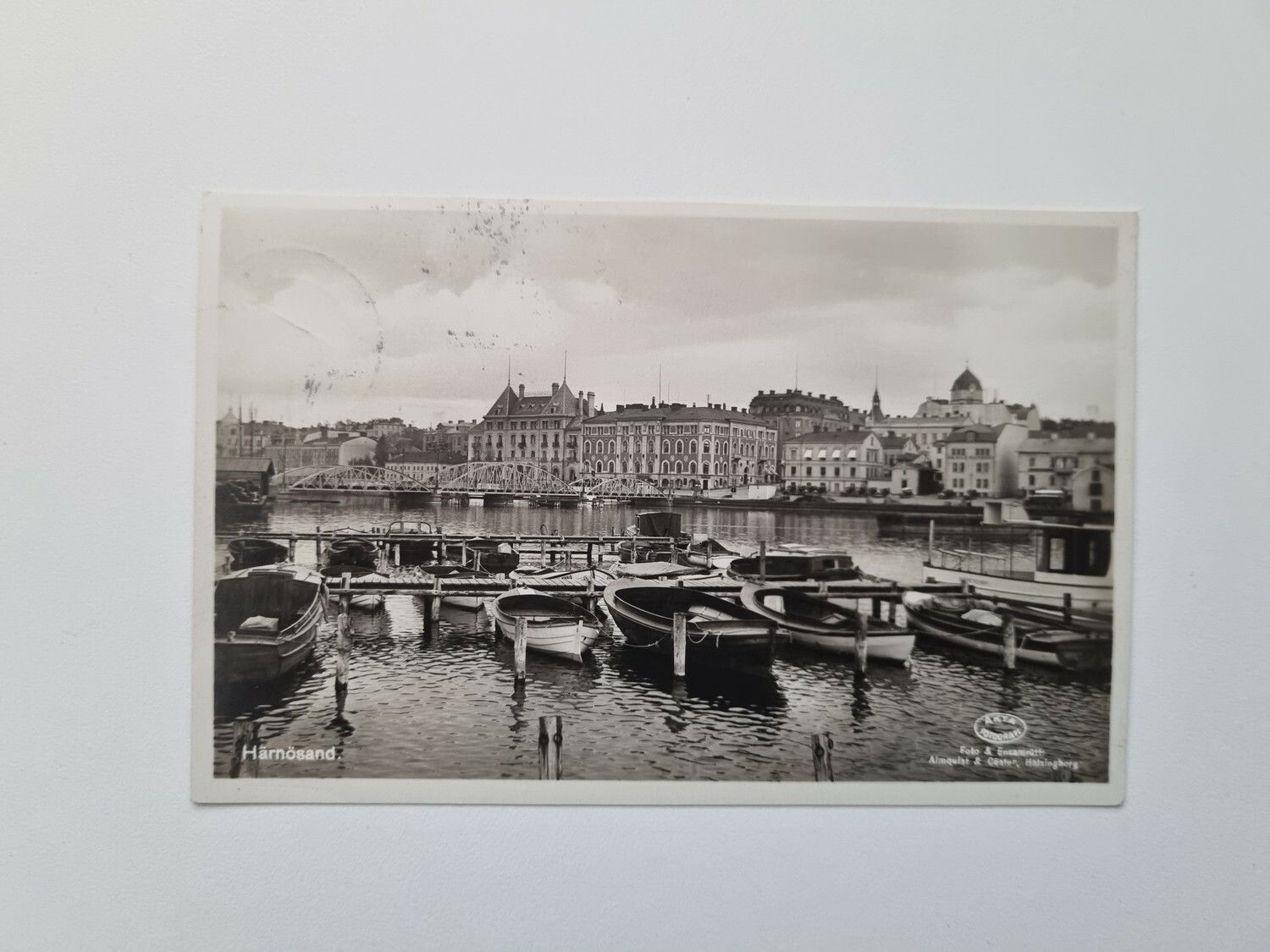 Vykort Härnösand, båtplats båtar