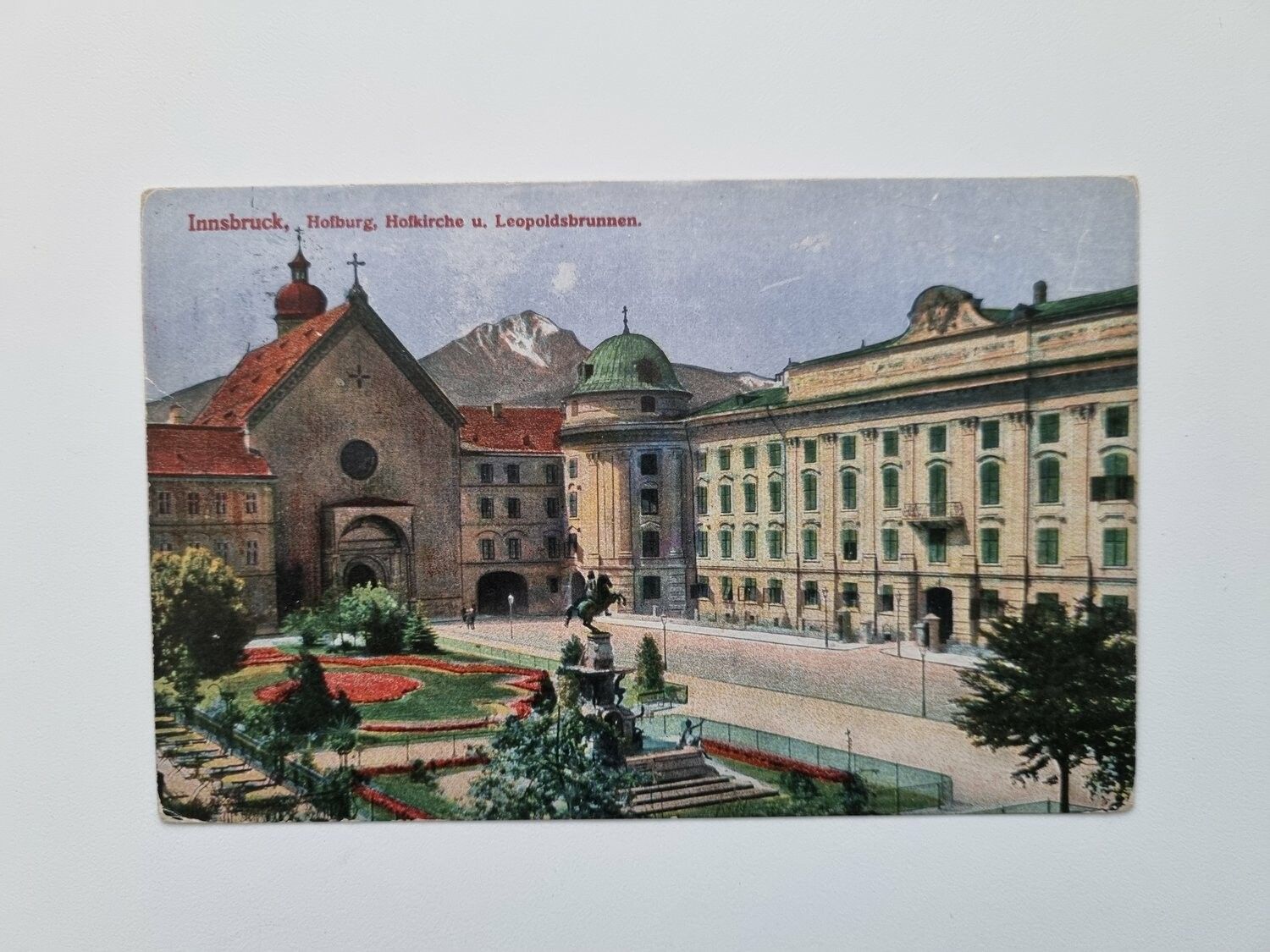 Vykort Innsbruck, Hofburg, Hofkirche u. Leopoldsbrunnen.