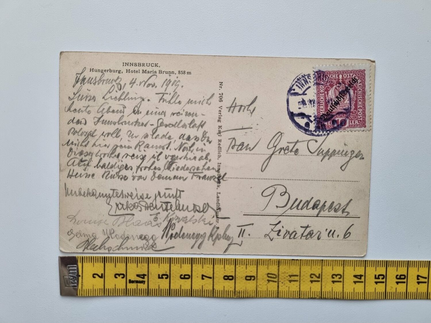 Vykort INNSBRUCK, Hungerburg, Hotel Maria Brunn, 1919