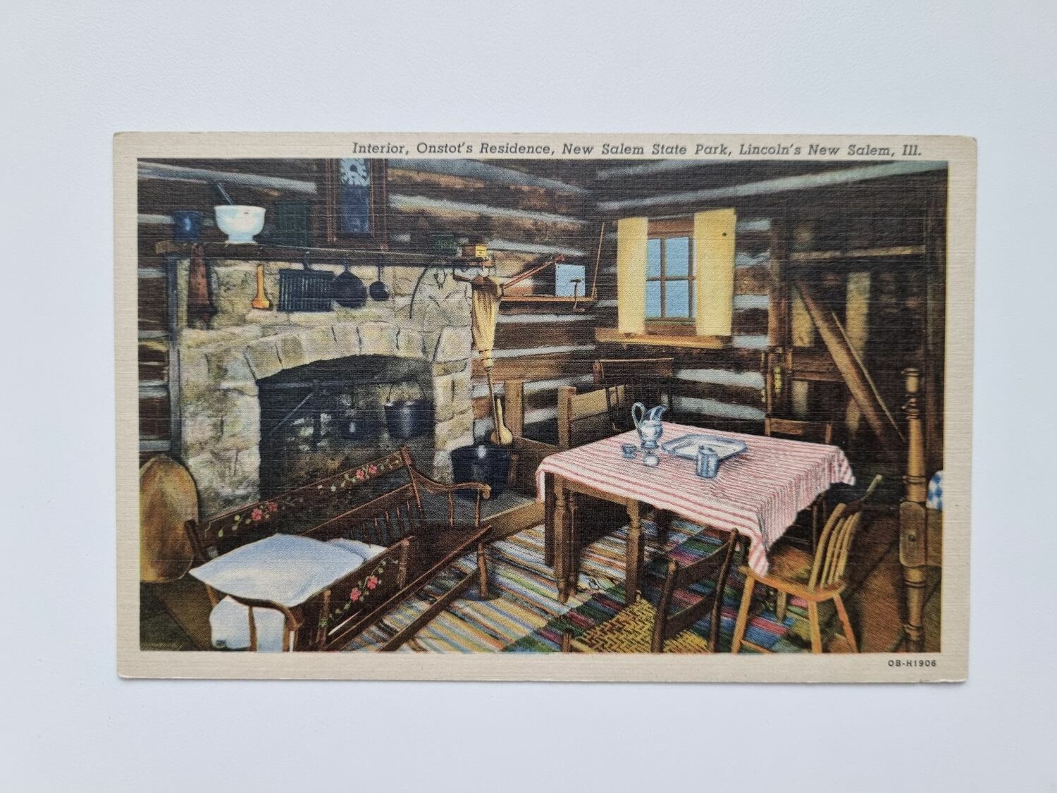 Vykort Interior, Onstot's Residence, New Salem State Park,