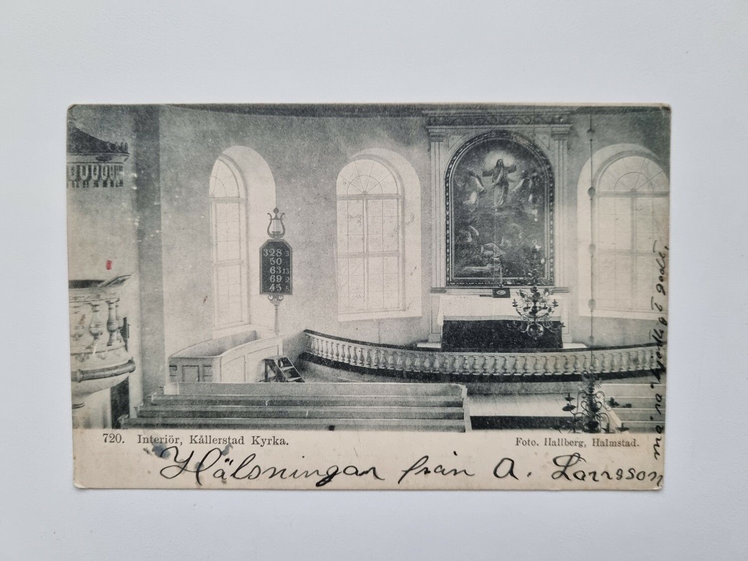 Vykort Interiör, Kållerstad Kyrka
