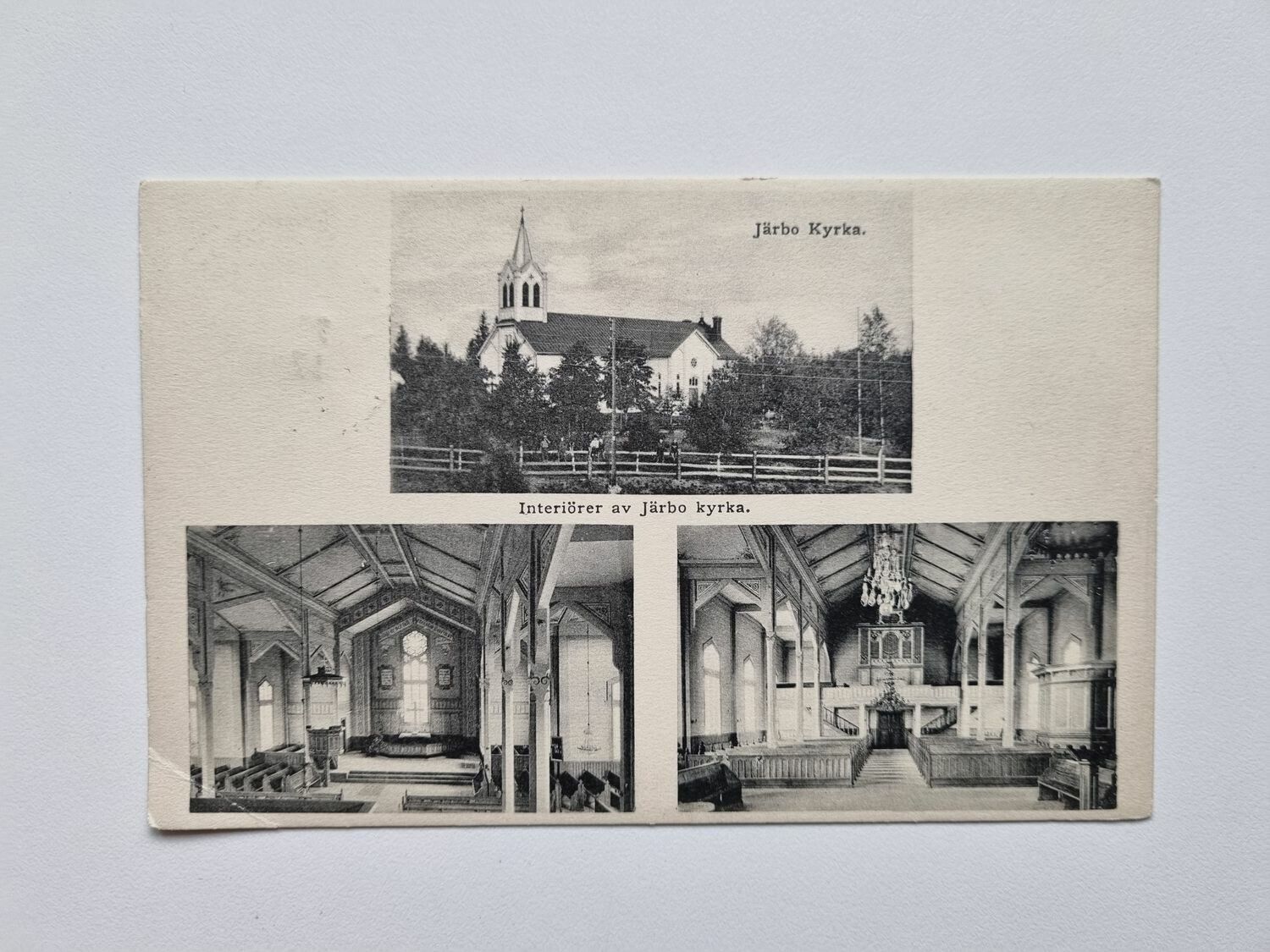 Vykort Interiörer av Järbo kyrka, 1911