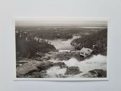 Vykort Handöl, vid nedre fallet från hängbron.