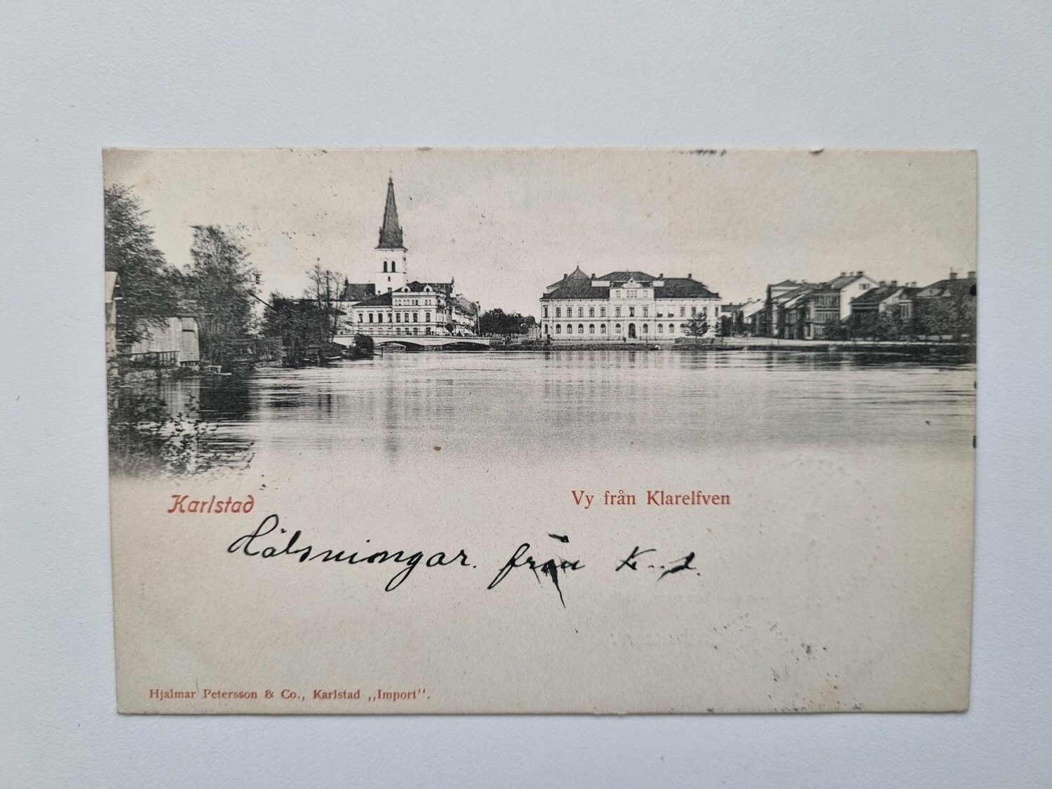 Vykort Karlstad Vy från Klarelfven 1902