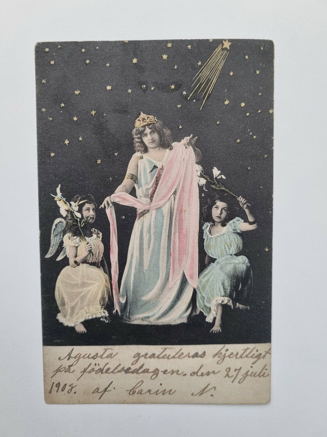 Vykort Kvinna och barn, daterad 1908