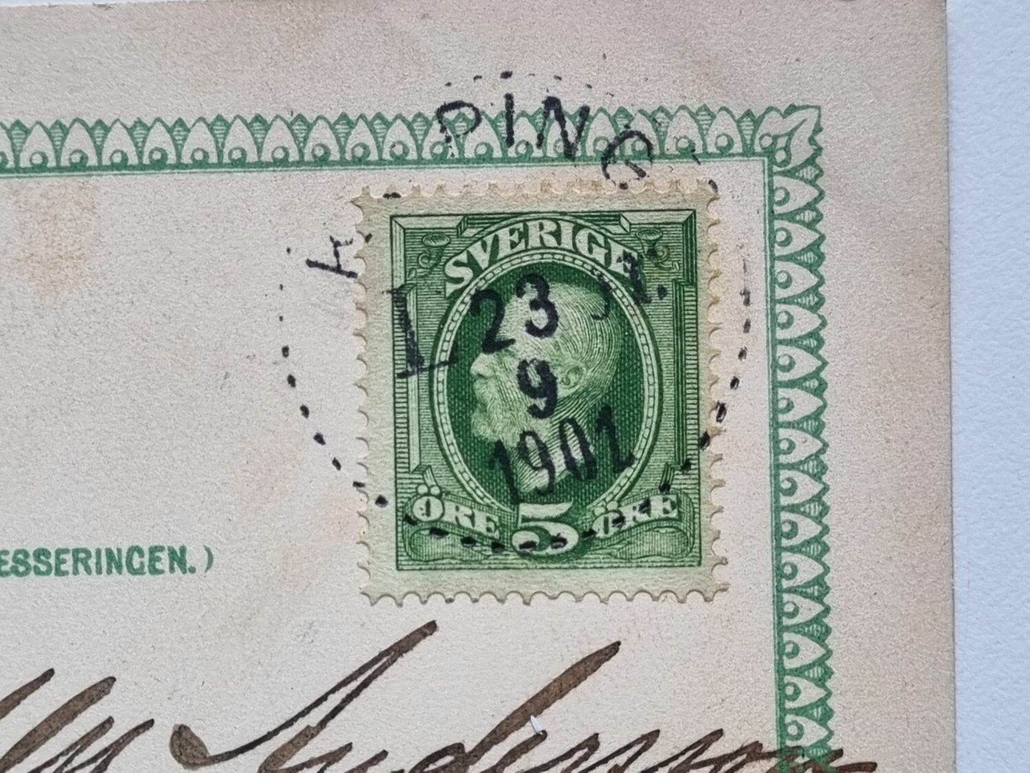 Vykort Köping. Utsikt öfver Köpingån, 1901