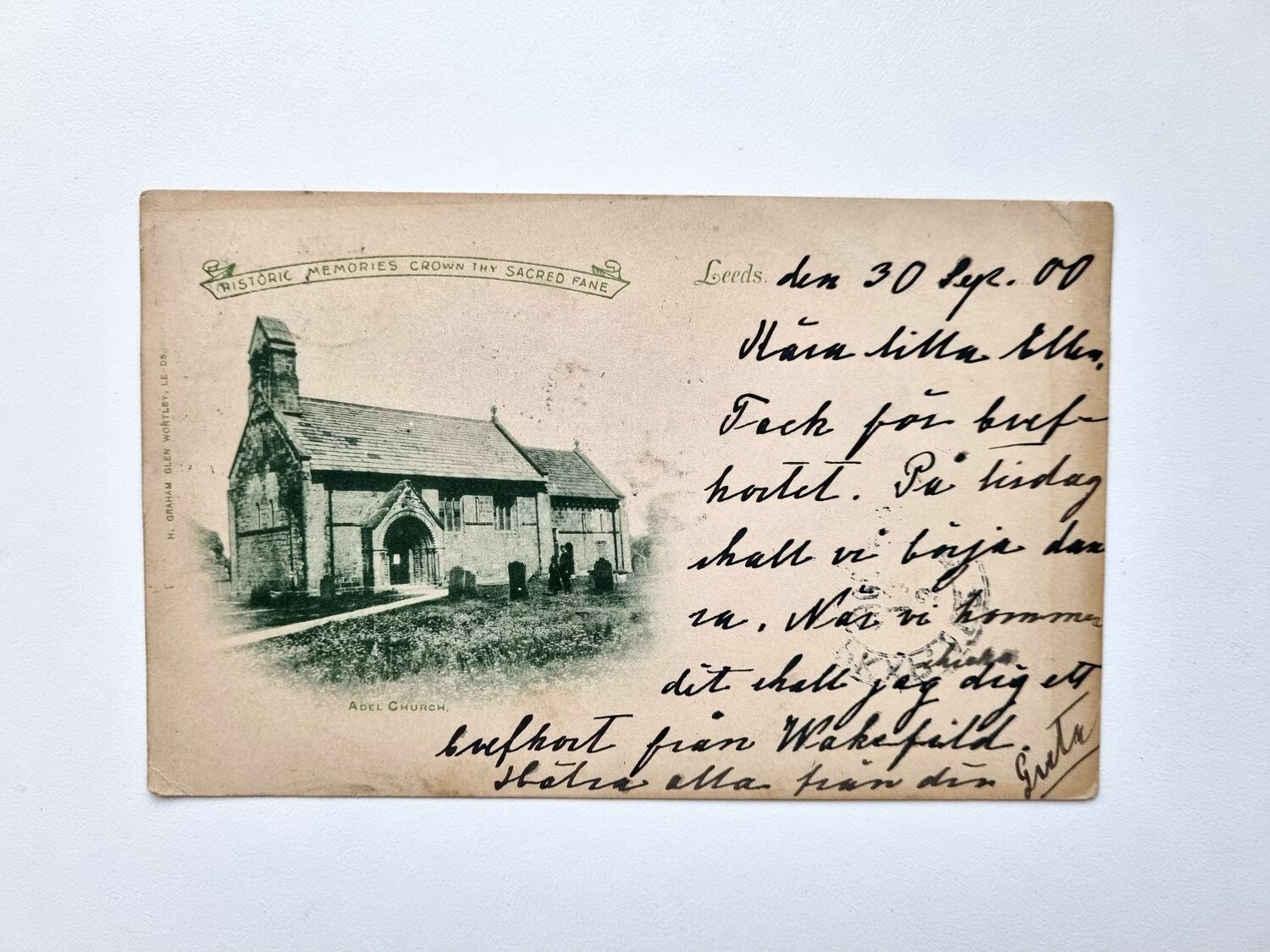 Vykort Leeds, St John the Baptist Church, Adel, 1900
