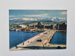 Vykort Lucerne, Lake Bridge, Station and Mountains