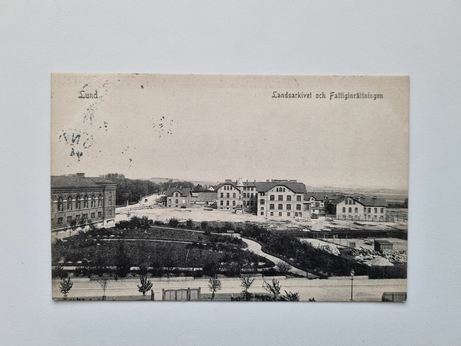 Vykort Lund, Landsarkivet och Fattiginrättning