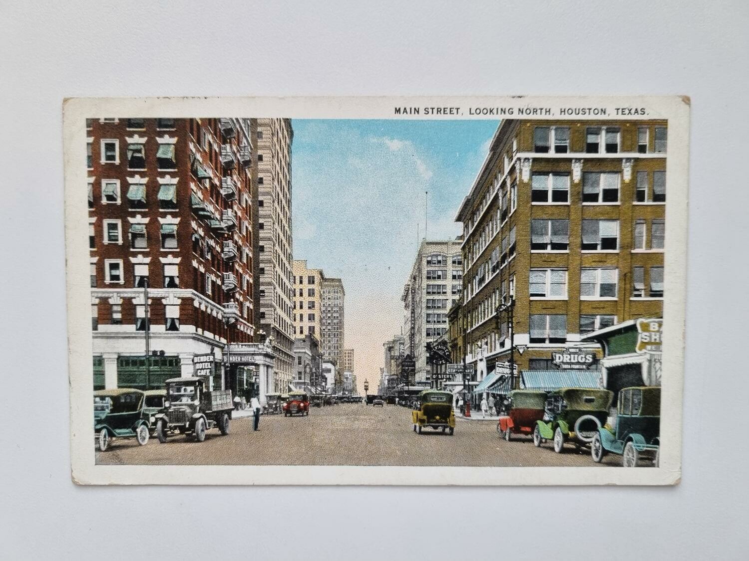 Vykort MAIN STREET, LOOKING NORTH, HOUSTON, TEXAS - 1927