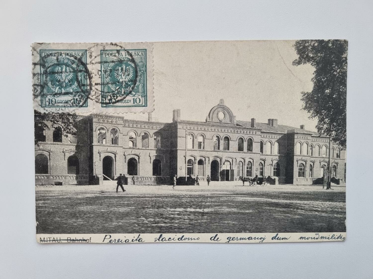 Vykort Mitau Lettland, Bahnhof, 1925
