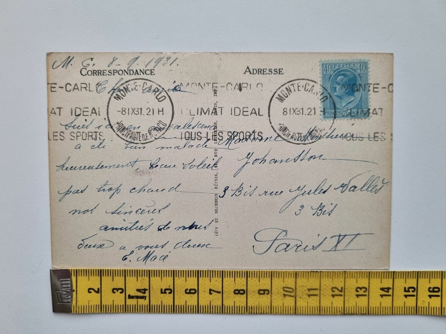 Vykort MONTE CARLO, 1931