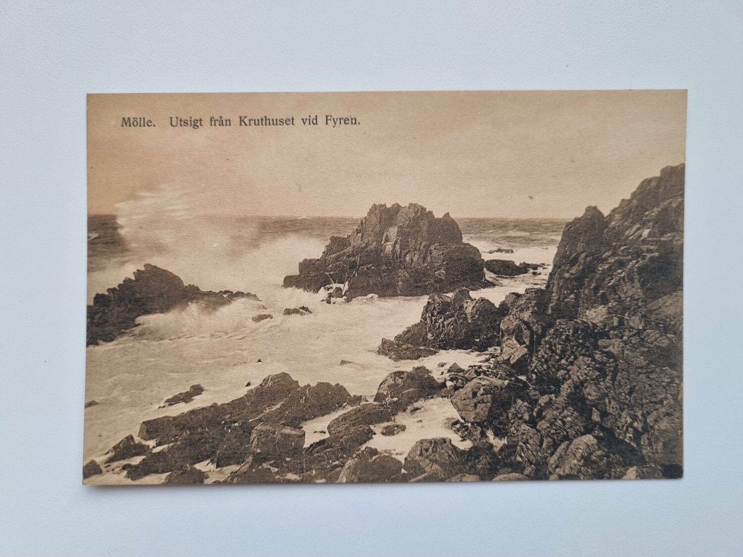 Vykort Mölle. Utsigt från Kruthuset vid Fyren, 1916