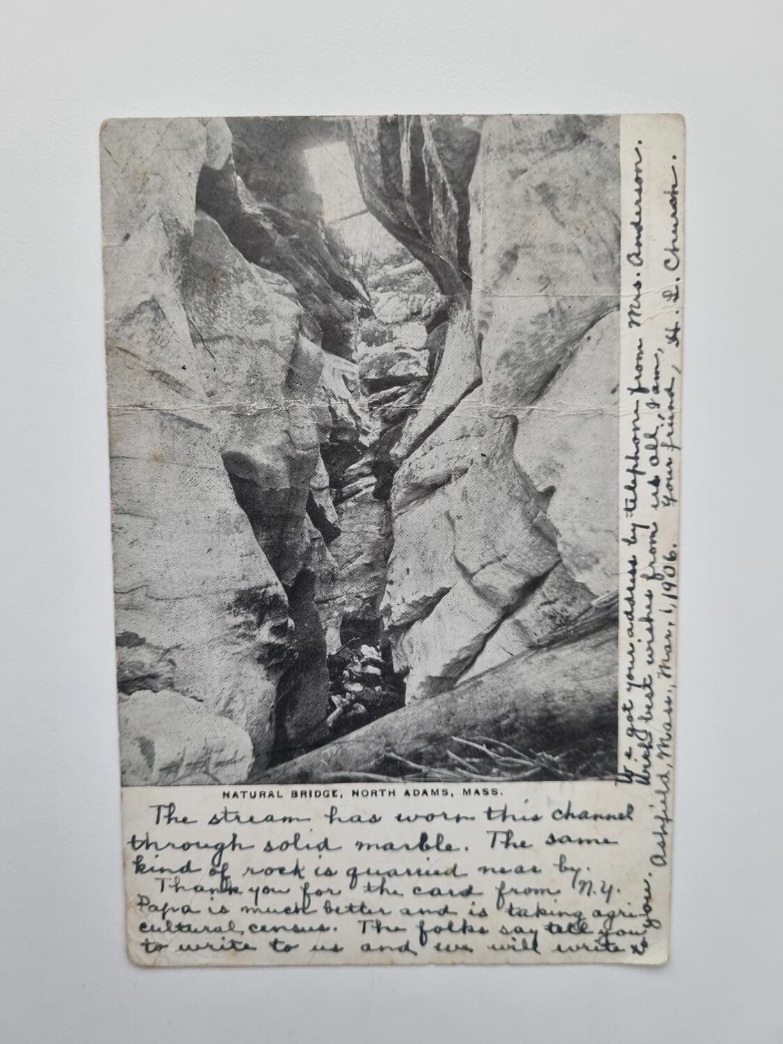 Vykort NATURAL BRIDGE, NORTH ADAMS, MASS 1906