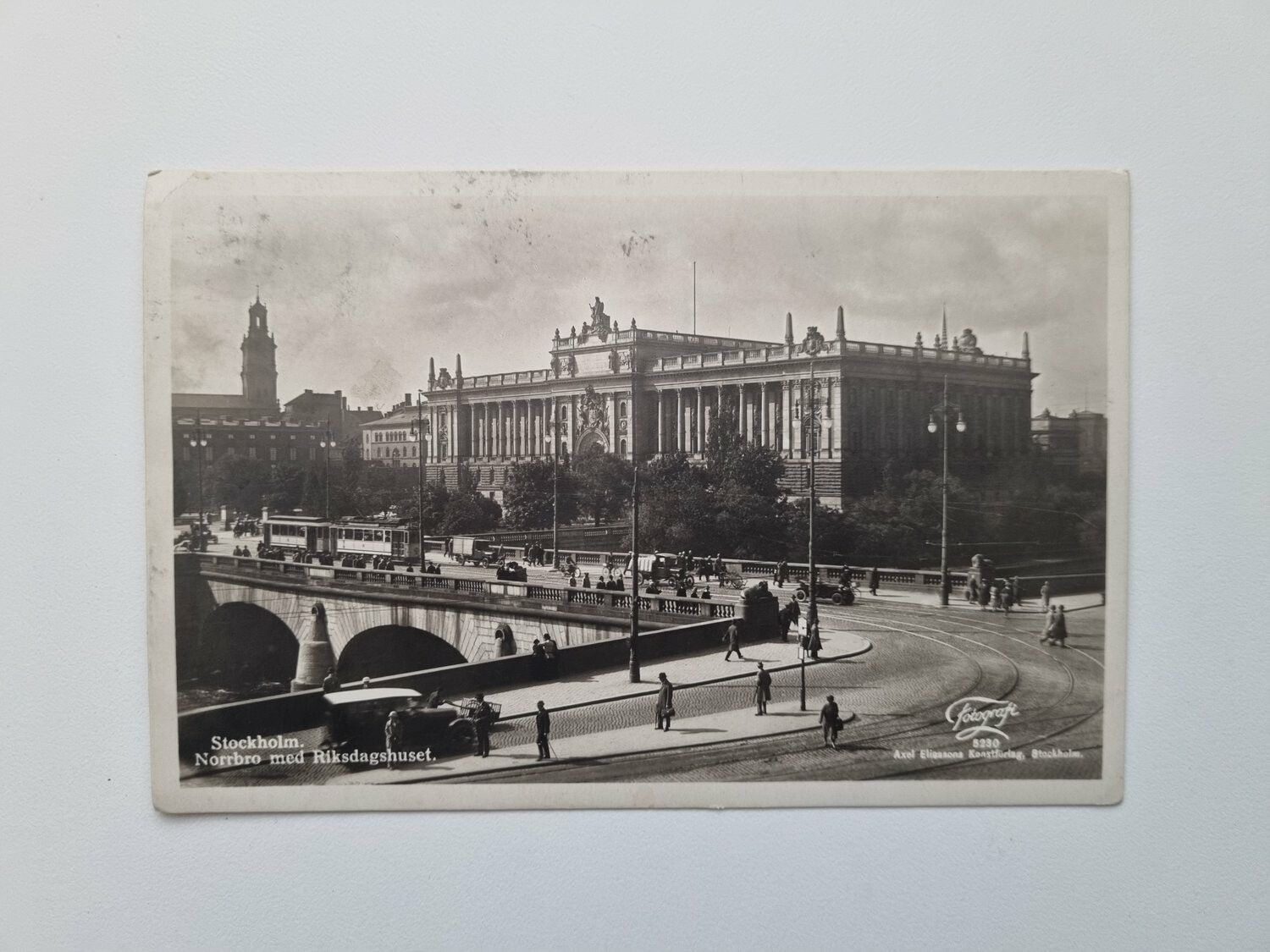 Vykort Norrbro med Riksdagshuset, 1930