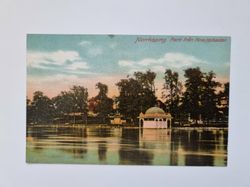 Vykort Norrköping. Parti från Kneippbaden, 1928?