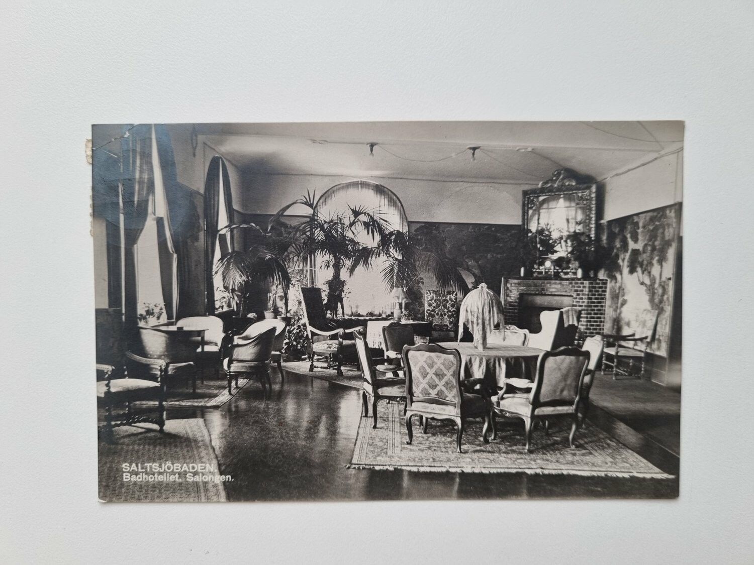 Vykort SALTSJÖBADEN Badhotellet, Salongen, 1929