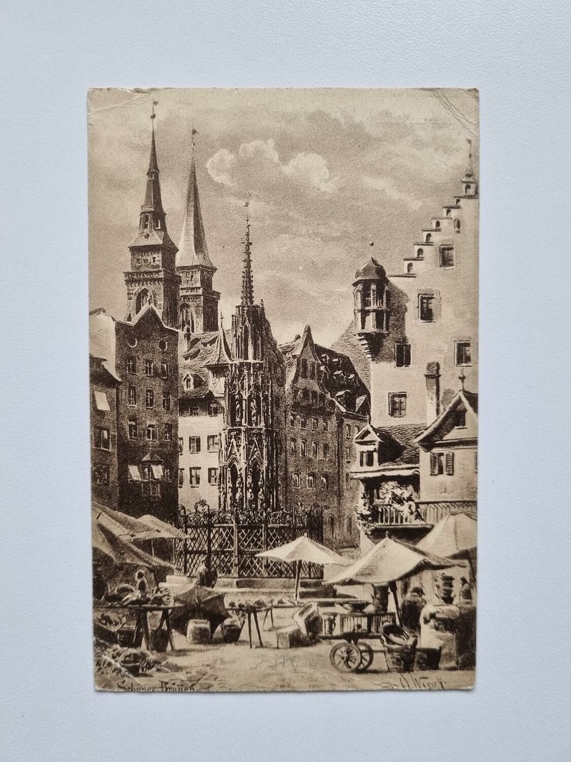 Vykort Schöner Brunnen, Nuremberg 1910