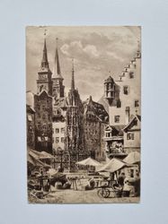 Vykort Schöner Brunnen, Nuremberg 1910